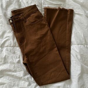 Cider Bootleg Jeans Frayed Bottom Brown Jeans Size S two front and back pockets